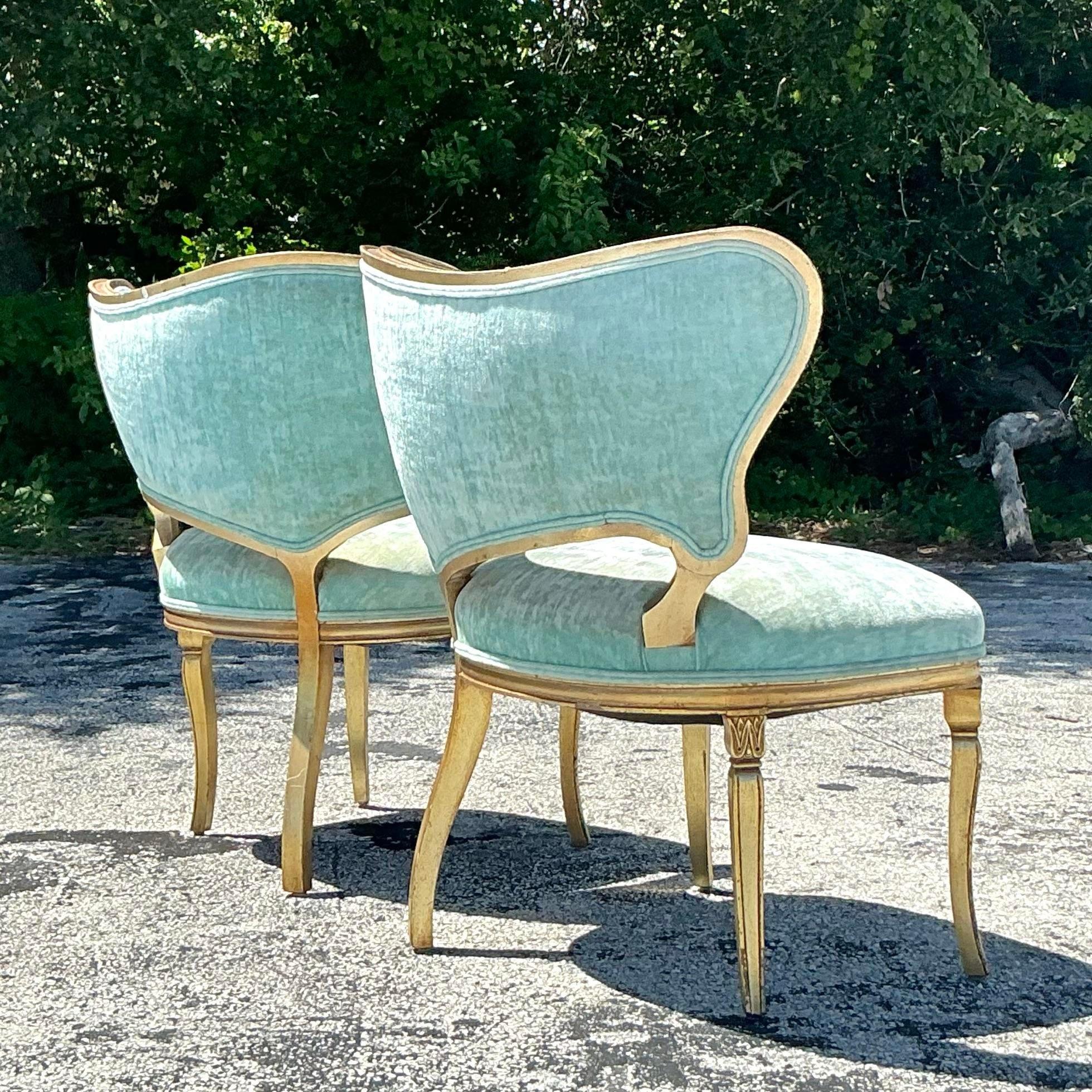 20th Century Vintage Regency Gilt Tipped Scroll Chairs - a Pair For Sale