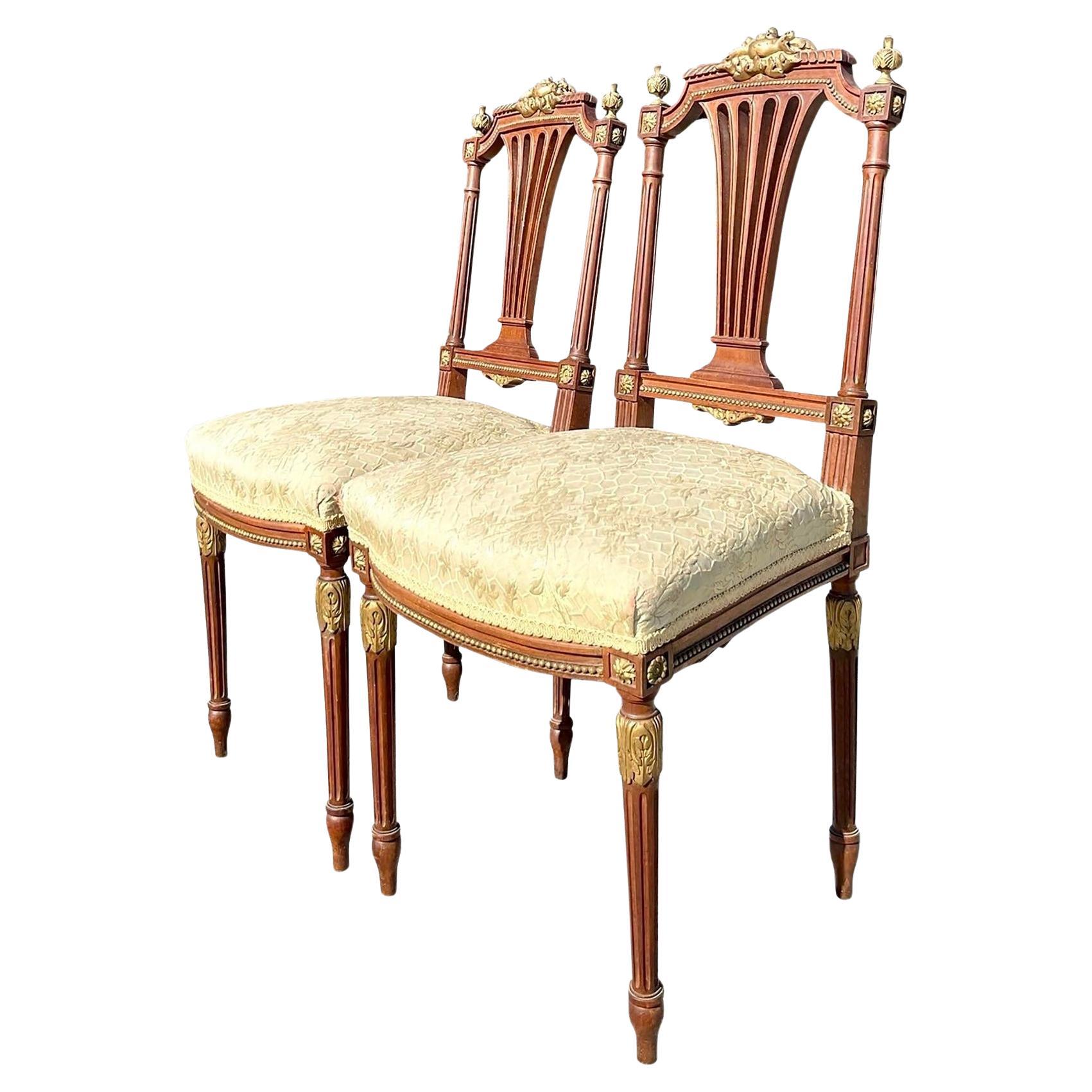 Vintage Regency Gilt Tipped Side Chairs - a Pair