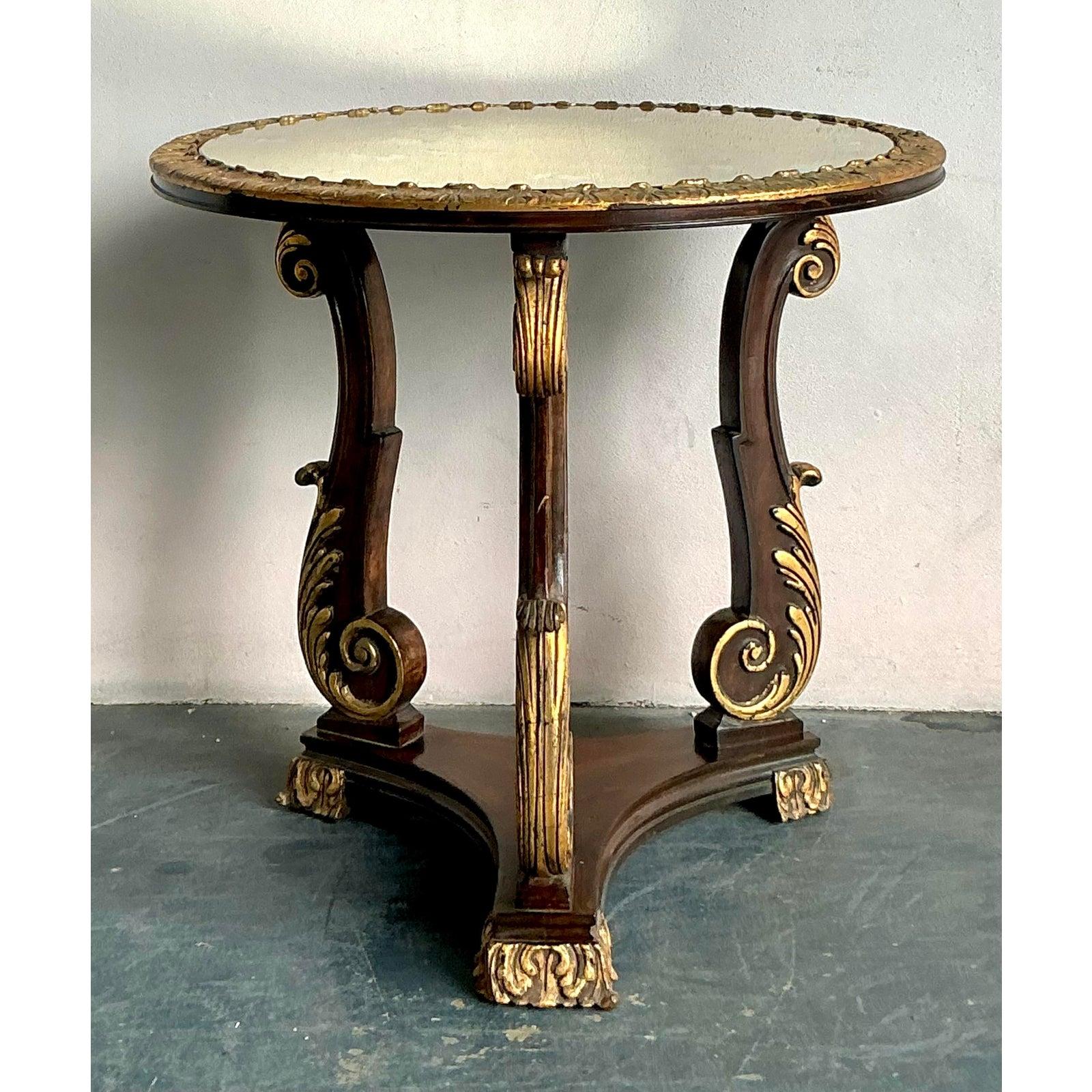 Miroir Table d'appoint Vintage Regency à pointes dorées en vente