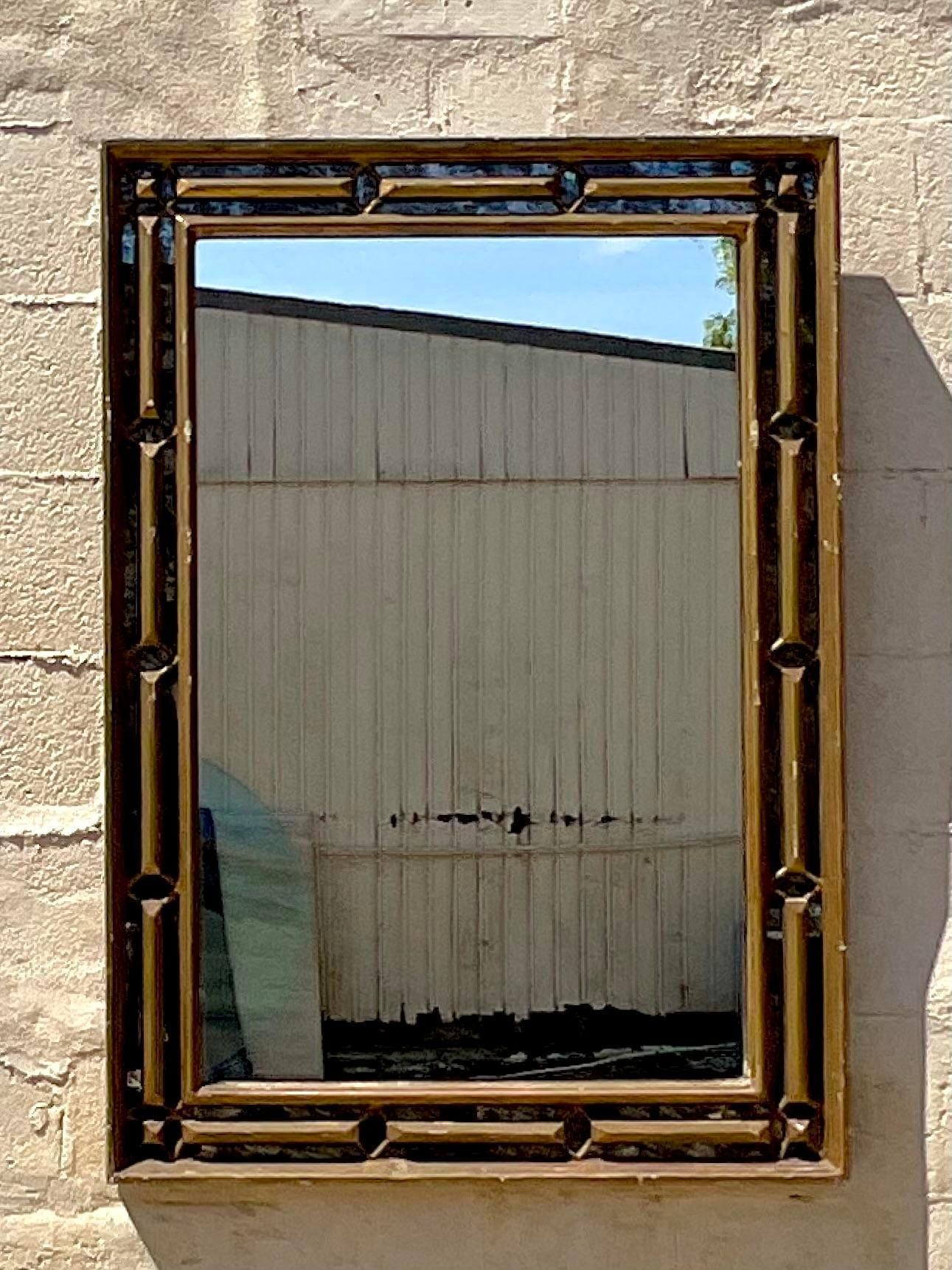 Vintage Regency Gilt Tipped Smoked Glass Frame Mirror In Good Condition For Sale In west palm beach, FL