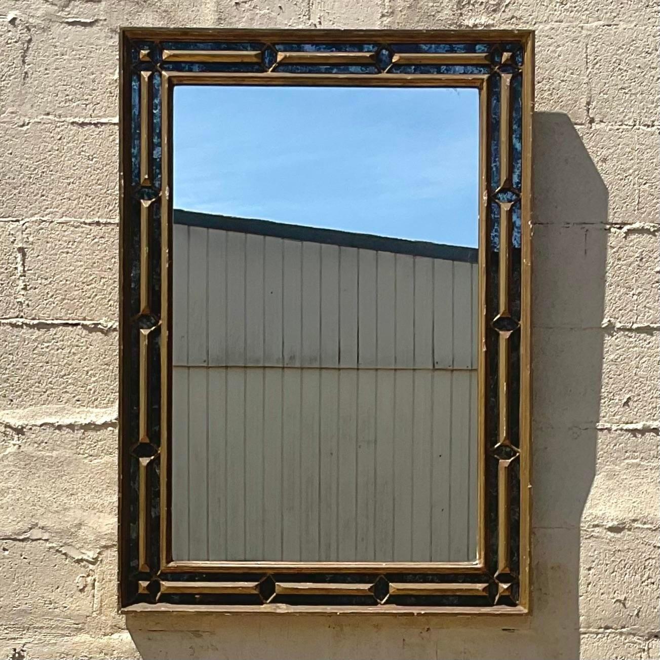Vintage Regency Gilt Tipped Smoked Glass Frame Mirror For Sale 1