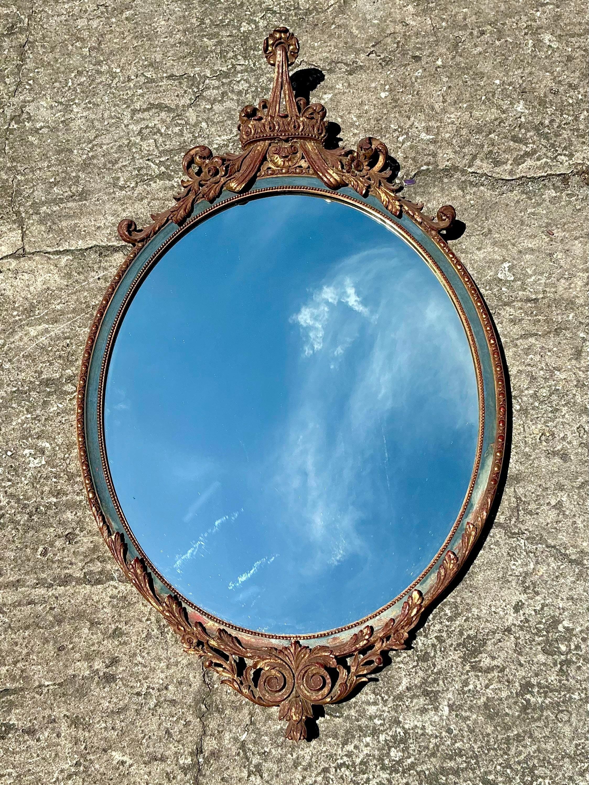 Regency Miroir de style Régence à pointes dorées en vente