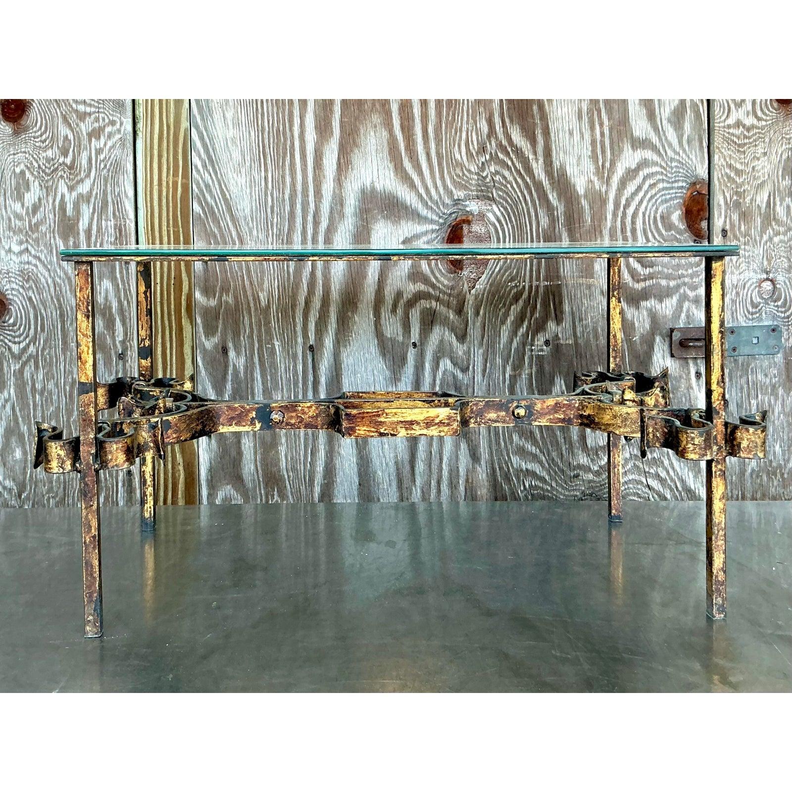 Vintage Regency Gilt Tipped Wrought Iron Coffee Table For Sale 2