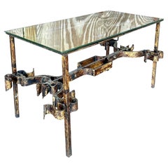 Vintage Regency Couchtisch aus Schmiedeeisen mit vergoldeter Spitze