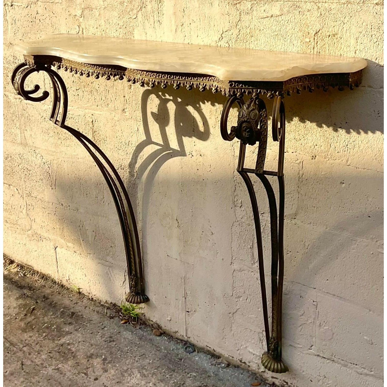 Mesa Consola de Pared Dorada Vintage Regency Latón en venta