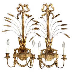 Vintage Regency Gilt Wheat Wall Sconces - a Pair