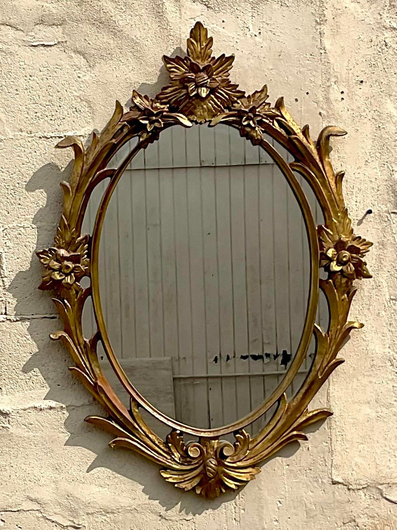 American Vintage Regency Gilt Wood Floral Mirror For Sale