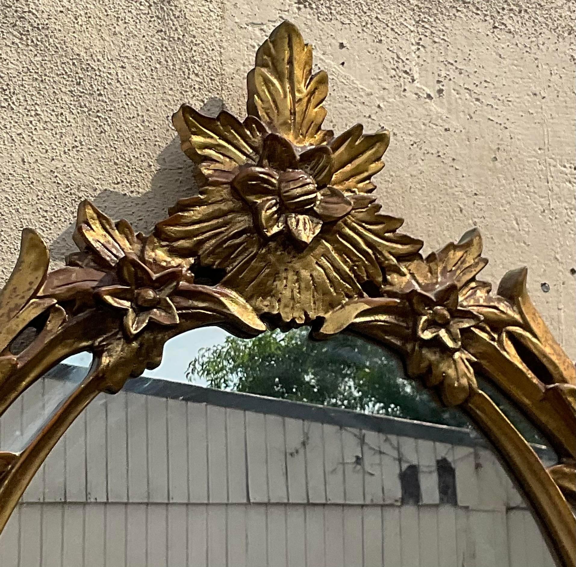 Vintage Regency Gilt Wood Floral Mirror In Good Condition For Sale In west palm beach, FL