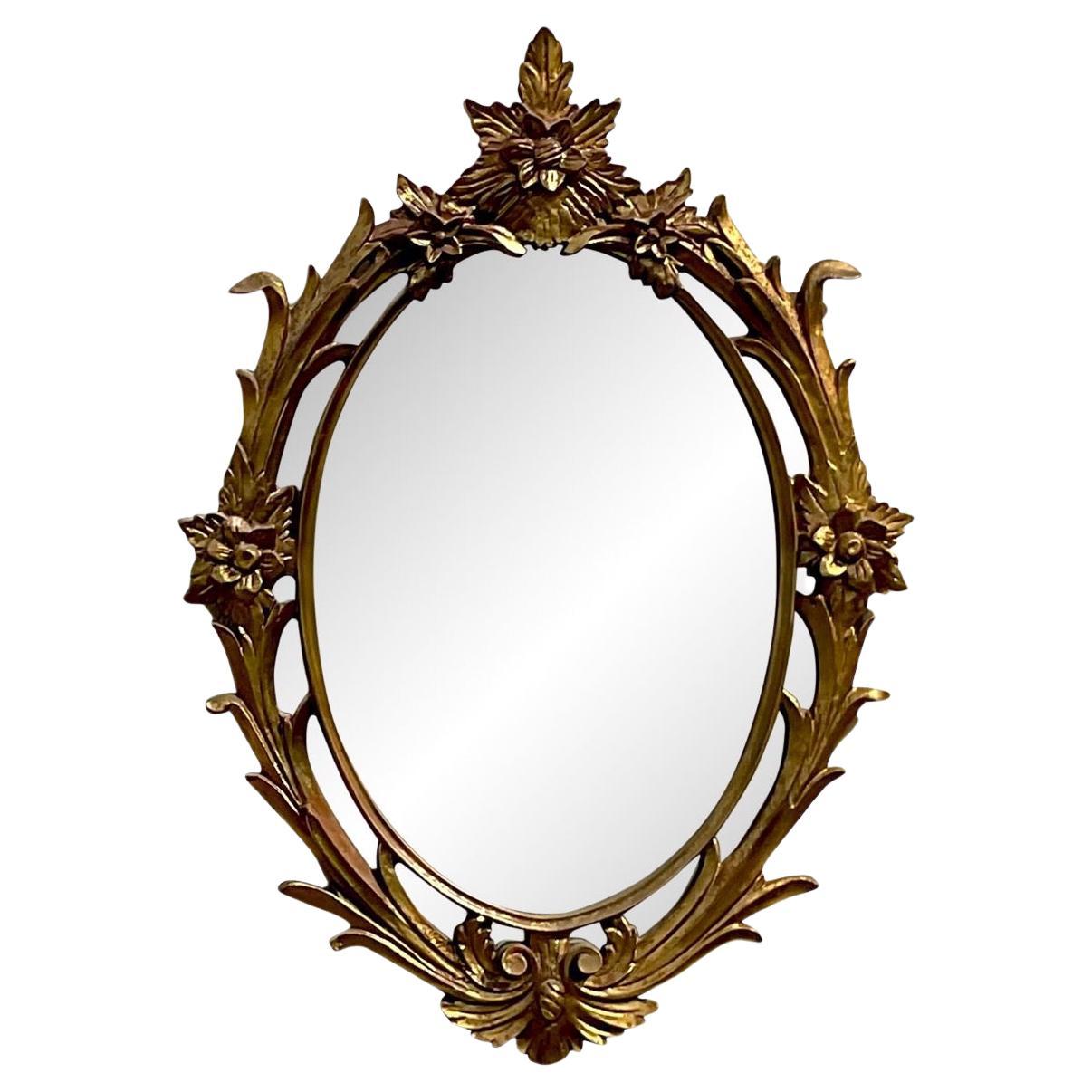 Miroir floral vintage Regency en bois doré