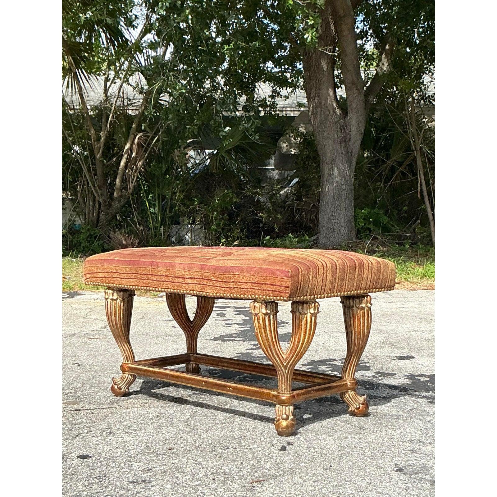 20ième siècle Banc Vintage Regency en bois doré en vente