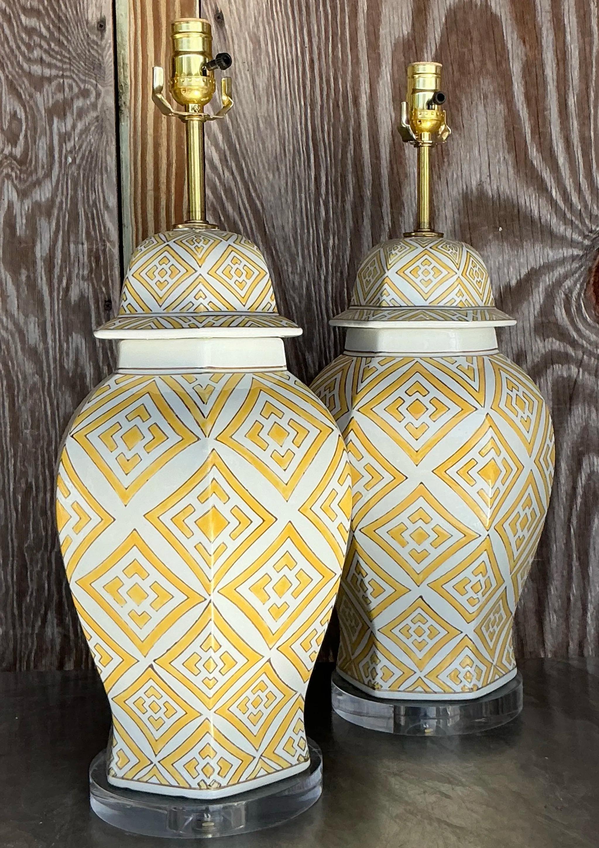 Ceramica Lampade Ginger Jar d'epoca - una coppia in vendita