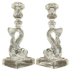 Vintage Regency Glas Delphin Kerzenständer - ein Paar