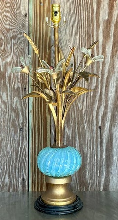 Vintage Regency Glass Floral Lamp After Murano