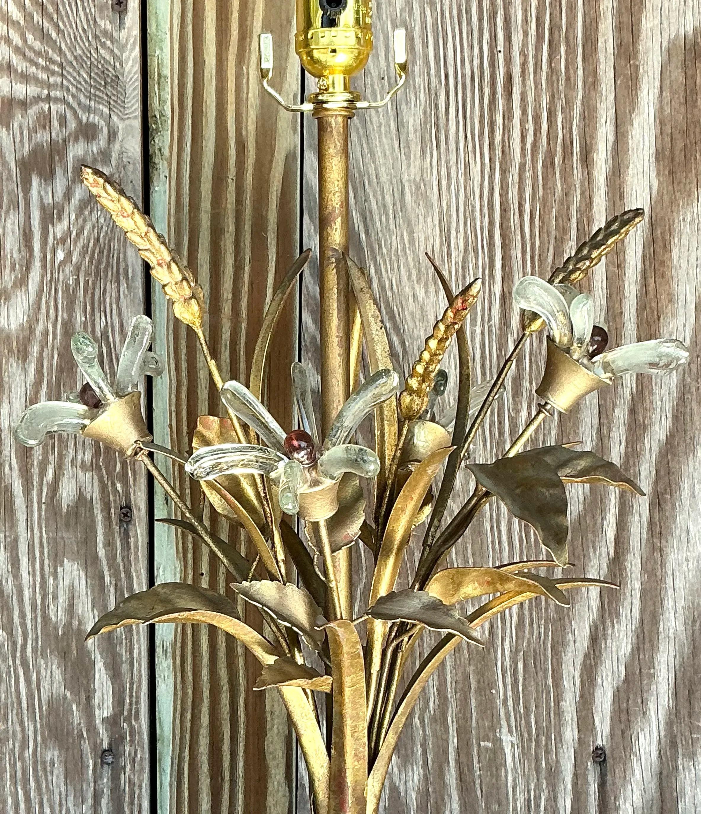 20th Century Vintage Regency Glass Floral Lamp After Murano For Sale