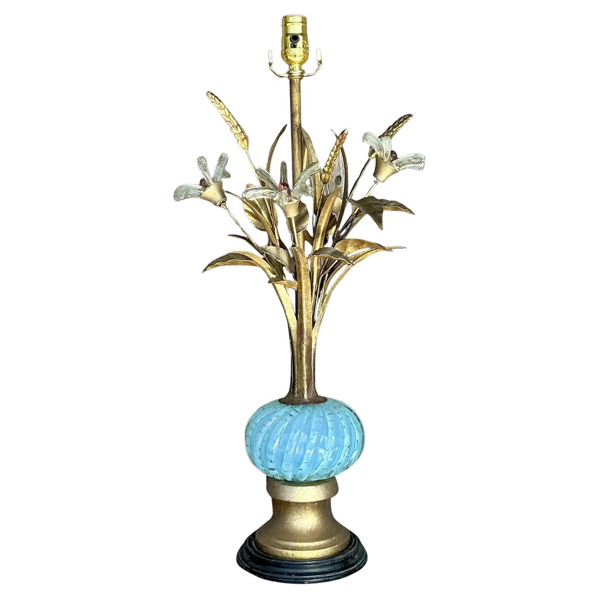 Vintage Regency-Blumenlampe aus Glas nach Murano im Regency-Stil