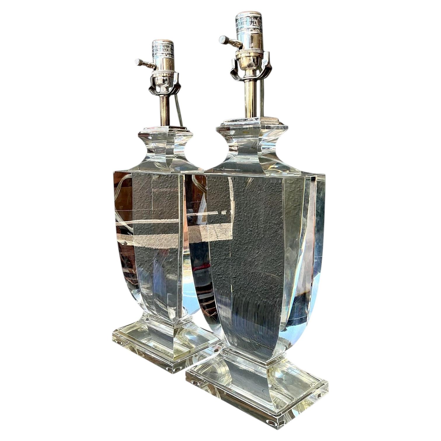 Vintage Regency Glass Lamps - A Pair