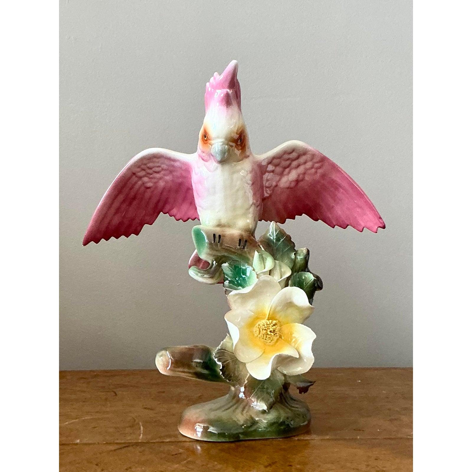 Porcelain Vintage Regency Glazed Ceramic Bird For Sale