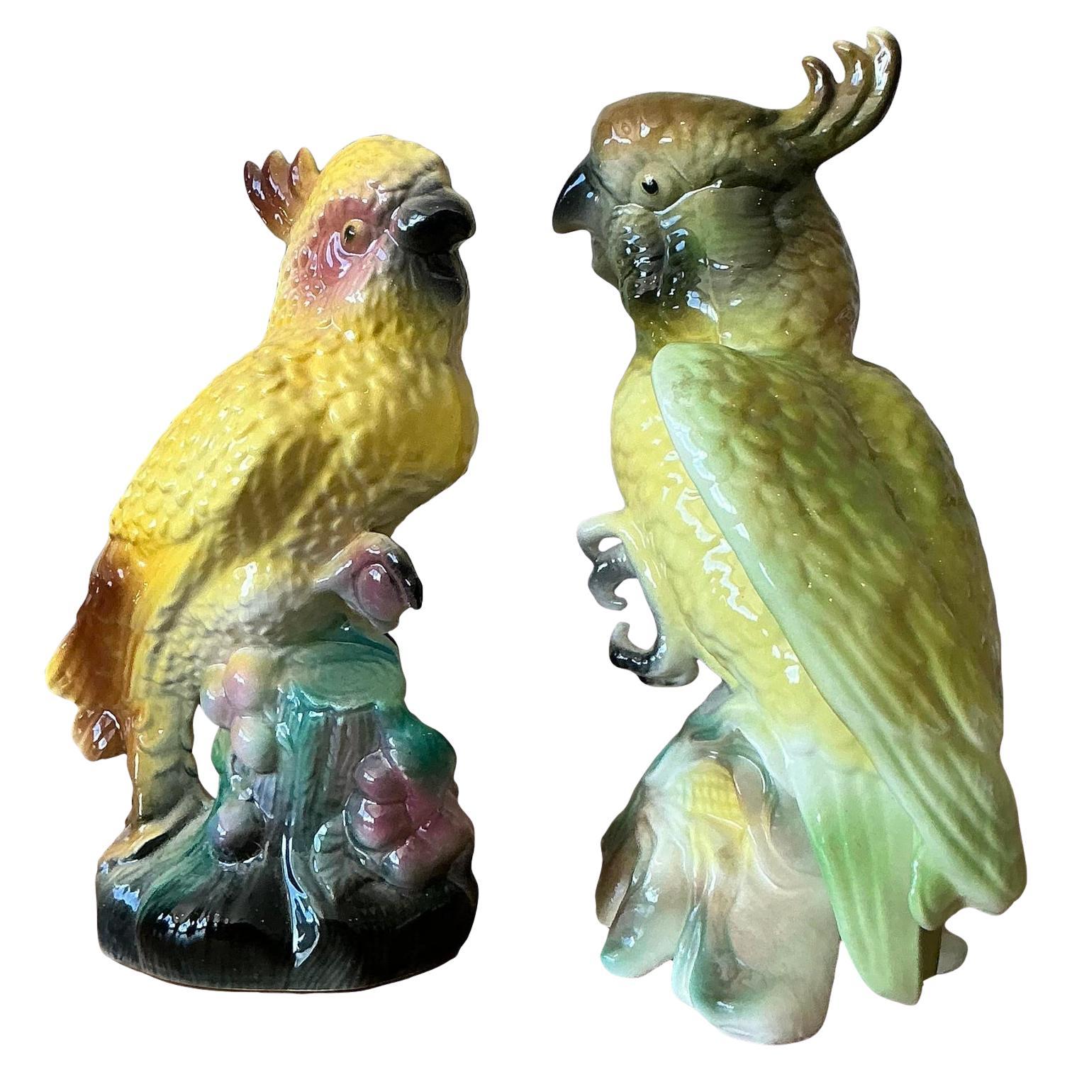 Vintage Regency Vögel aus glasierter Keramik - 2er-Set