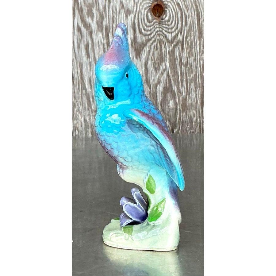 XX secolo Cacatua blu in ceramica smaltata Vintage By in vendita