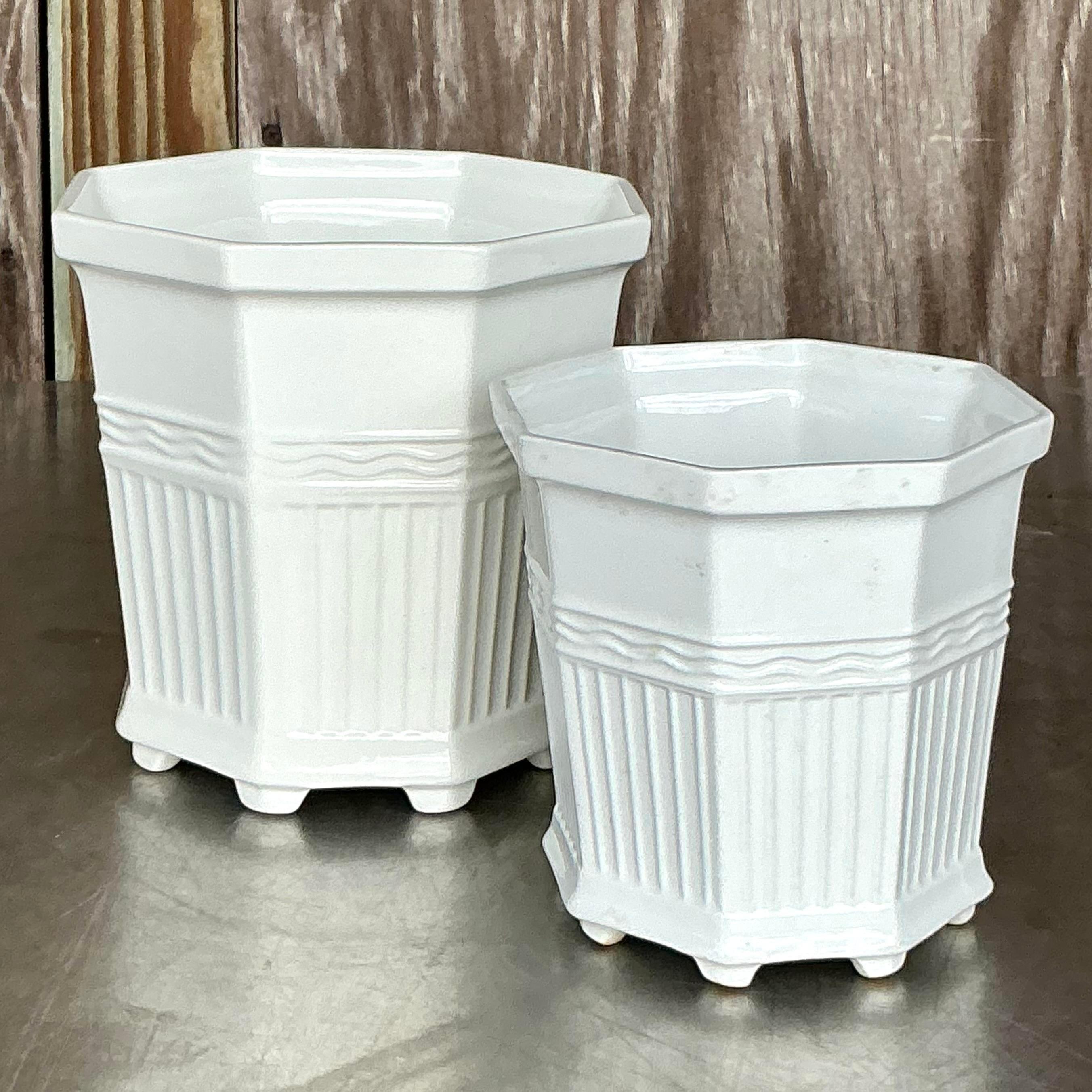Maceta de cerámica esmaltada Vintage Regency - Lote de 2 en Bueno estado para la venta en west palm beach, FL