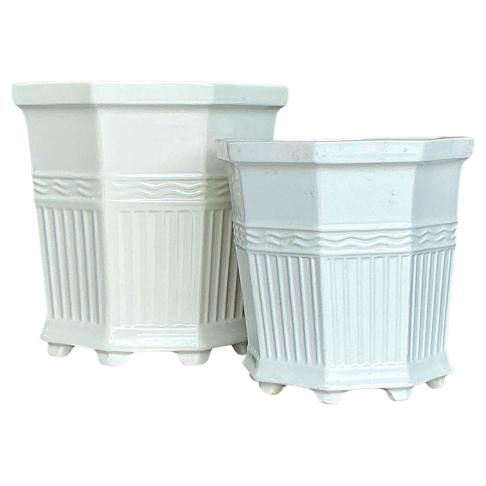 Vaso Cache in ceramica smaltata Vintage Regency - Set di 2