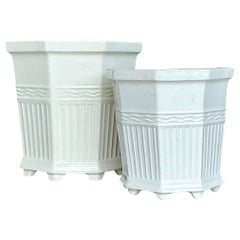 Vintage Regency Glazed Ceramic Cache Pot - Set of 2