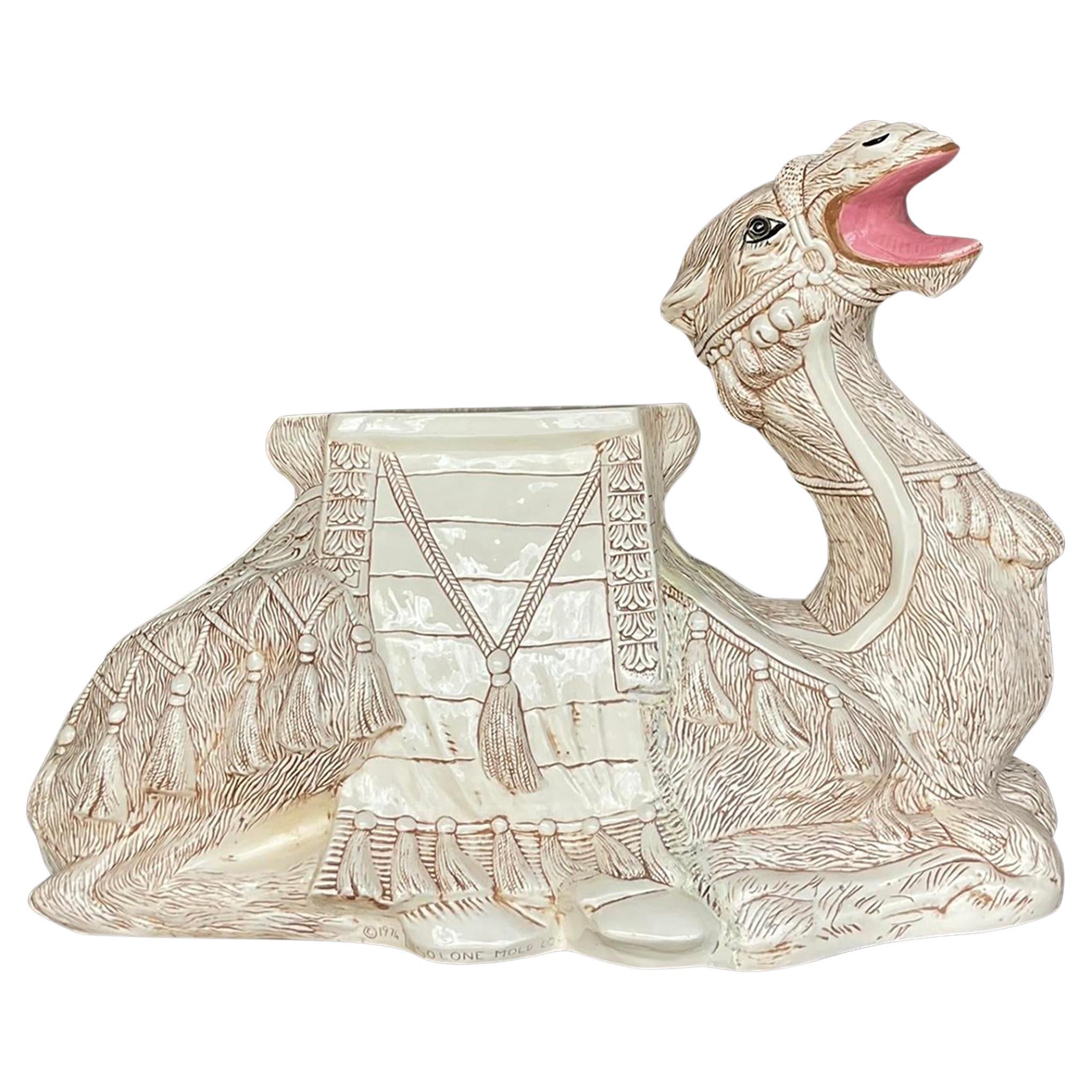 Vintage Regency Glazed Ceramic Camel Low Stool