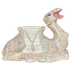 Vintage Regency Glazed Ceramic Camel Low Stool