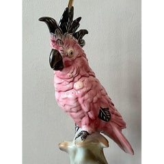 Vintage Regency Glazed Ceramic Cockatoo Lamps - Set of Two