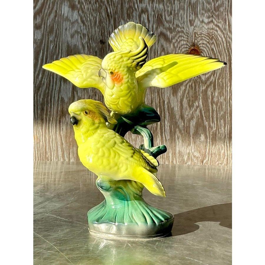 American Vintage Regency Glazed Ceramic Cockatoos