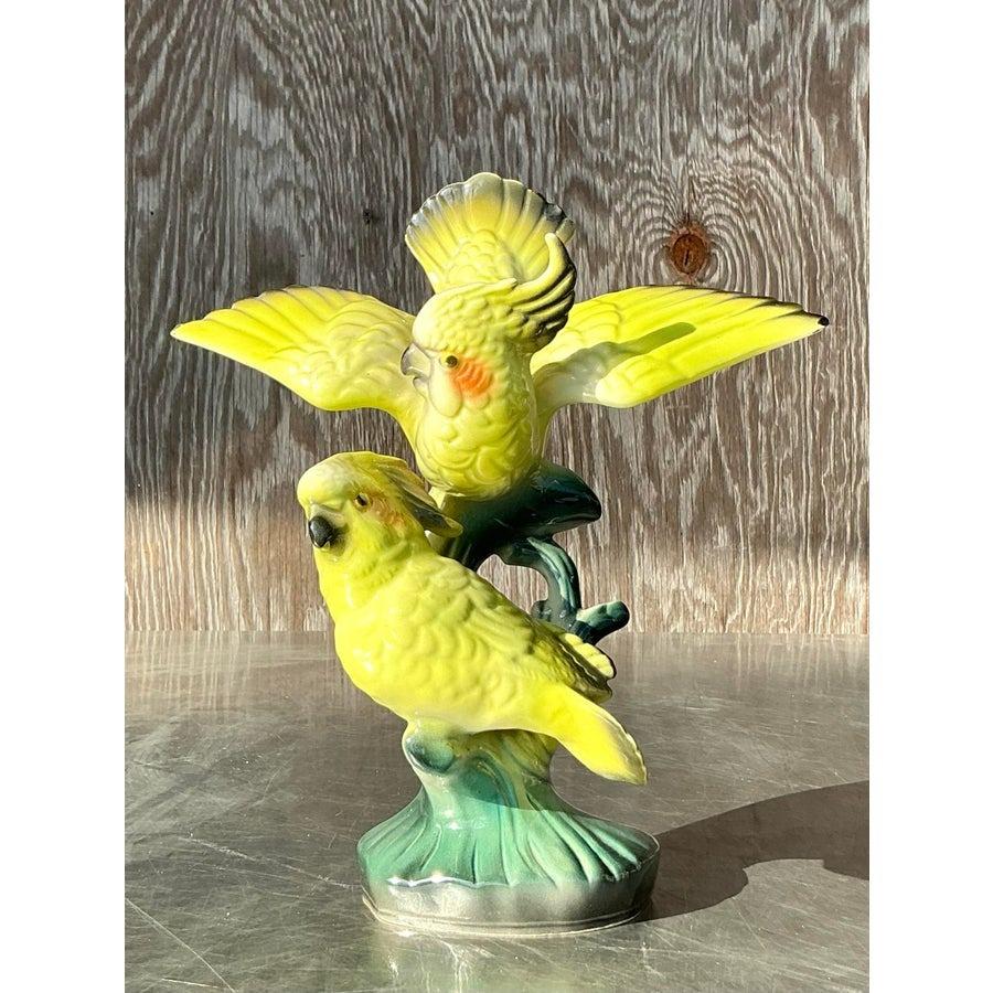Vintage Regency Glazed Ceramic Cockatoos In Good Condition In West Palm Beach, FL