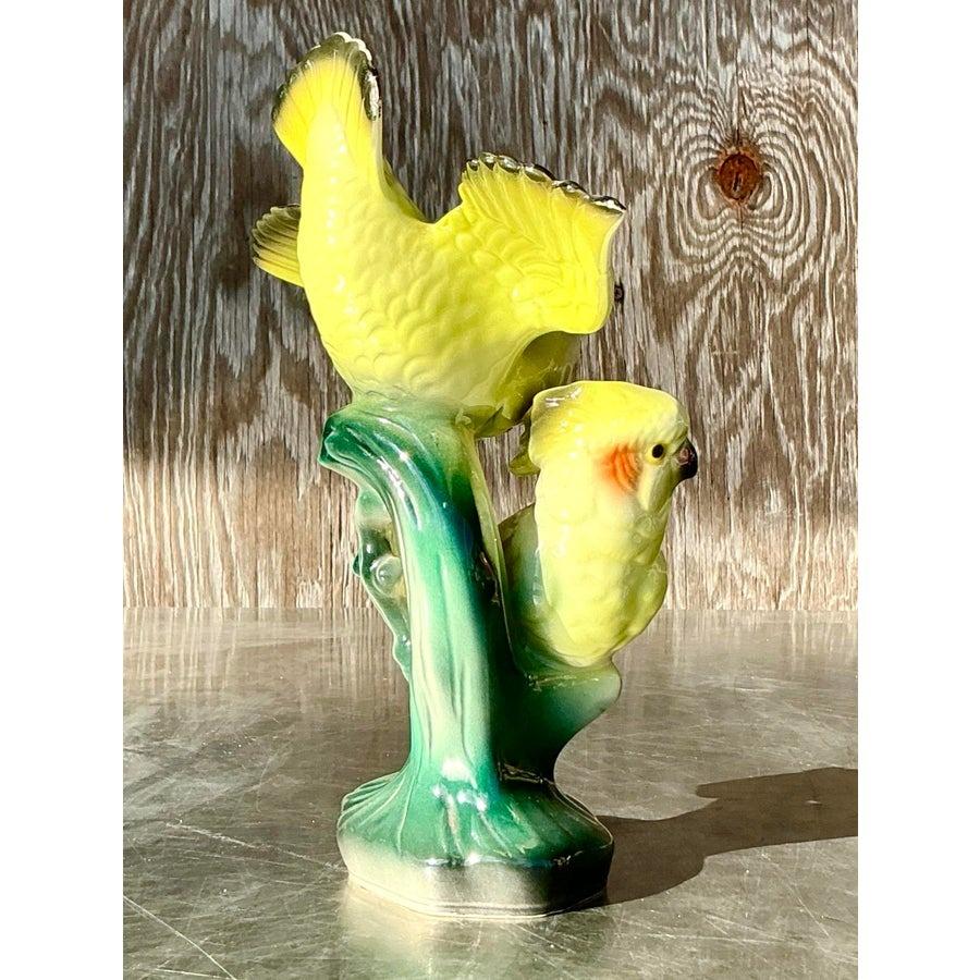 20th Century Vintage Regency Glazed Ceramic Cockatoos