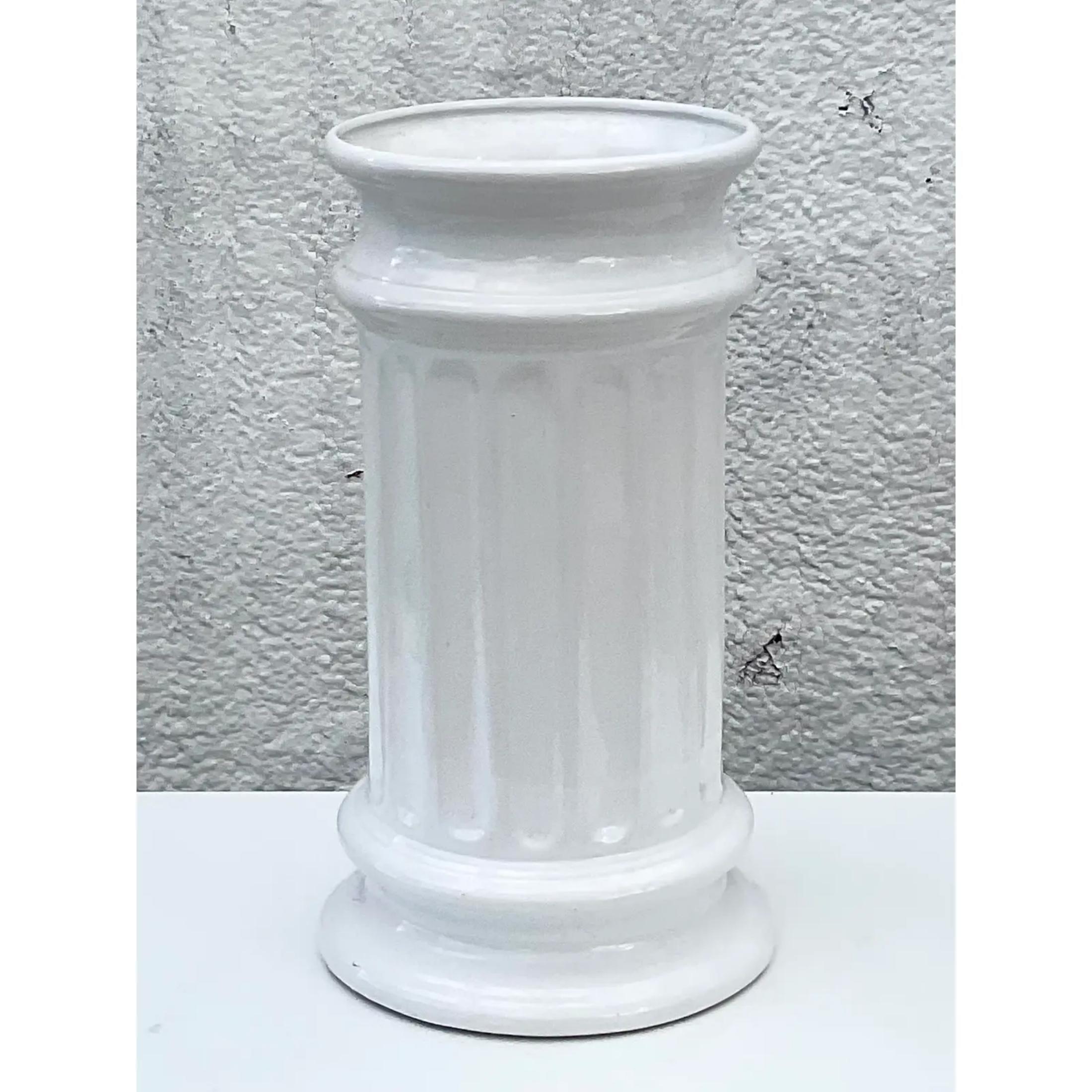 Portuguese Vintage Regency Glazed Ceramic Column Umbrella Stand For Sale