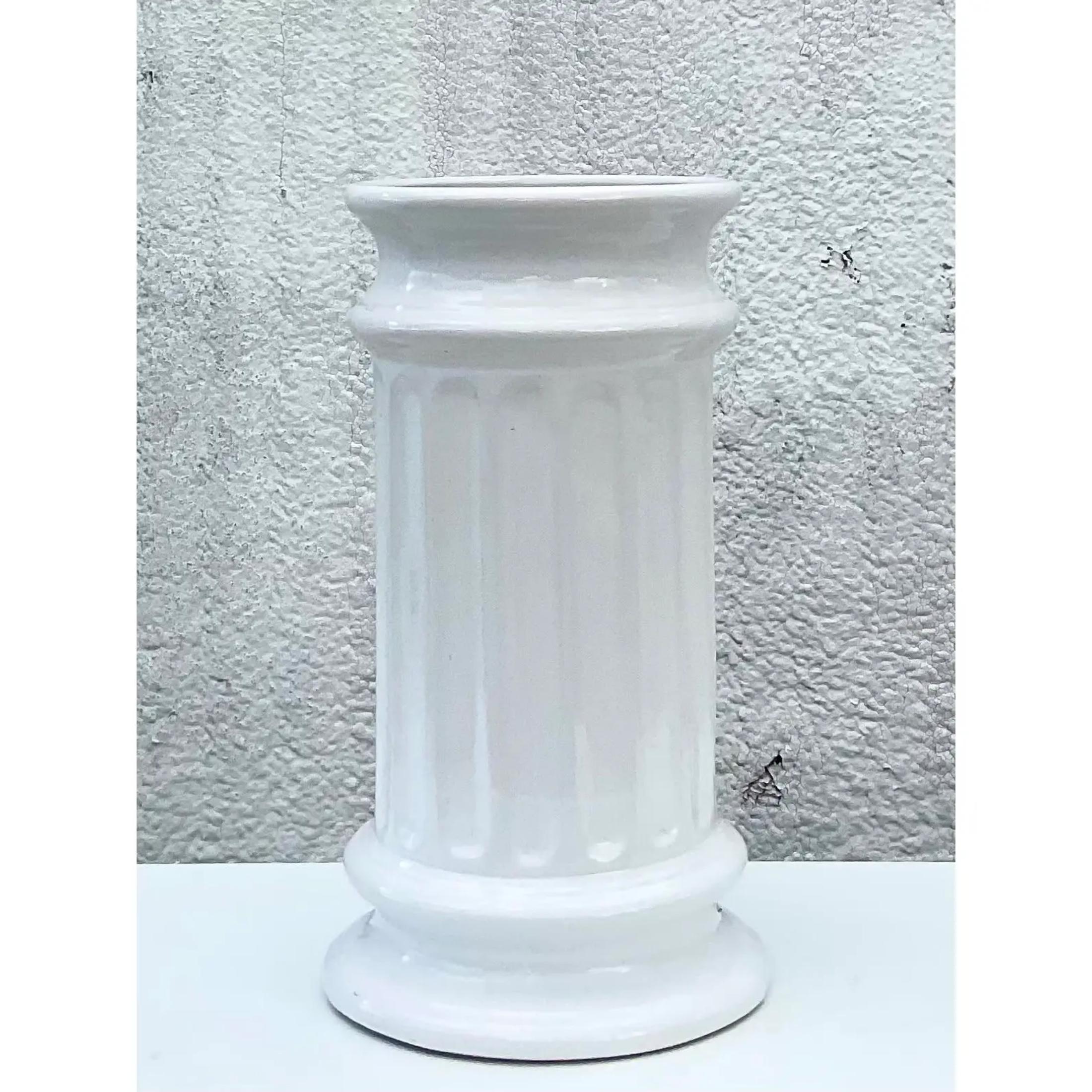 Vintage Regency Glazed Ceramic Column Umbrella Stand For Sale 1
