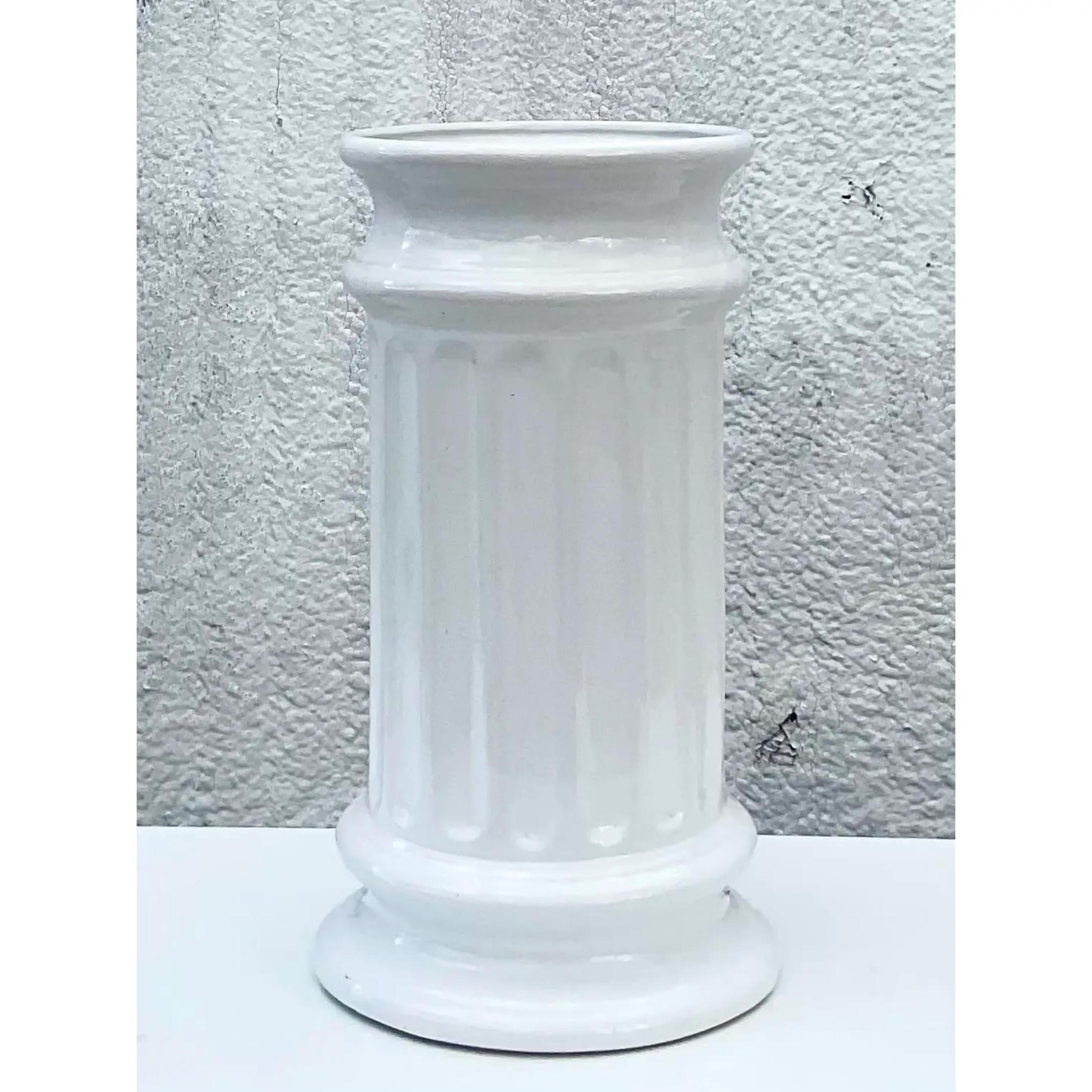 Vintage Regency Glazed Ceramic Column Umbrella Stand For Sale 2