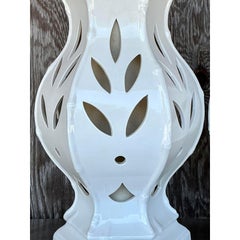 Vintage Regency Glazed Ceramic Cutout Lamps - A Pair
