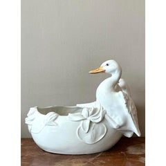 Vintage Regency Glazed Ceramic Ducks Centerpiece Bowl