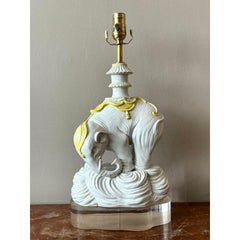 Vintage Regency Glazed Ceramic Elephant Lamp