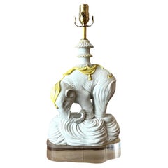 Vintage Regency Glazed Ceramic Elephant Lamp