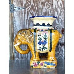 Vintage Regency Glazed Ceramic Elephant Low Stool