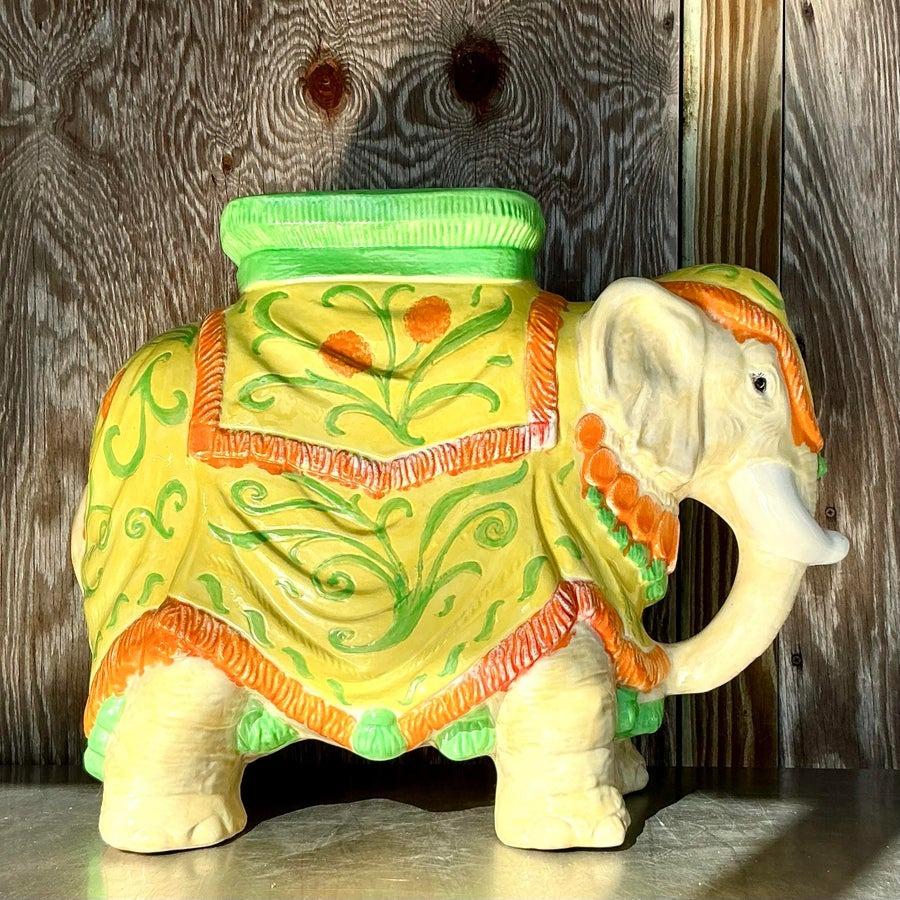 Céramique Tabouret bas Éléphant Regency vintage en céramique émaillée en vente