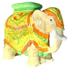 Vintage Regency Glazed Ceramic Elephant Low Stool
