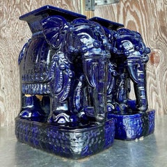 Vintage Regency Glazed Ceramic Elephant Low Stools - a Pair - 2450