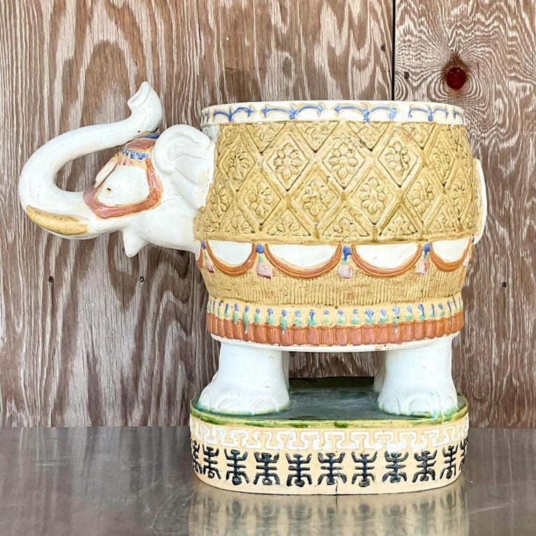 Vintage Regency Glazed Ceramic Elephant Planter at 1stDibs