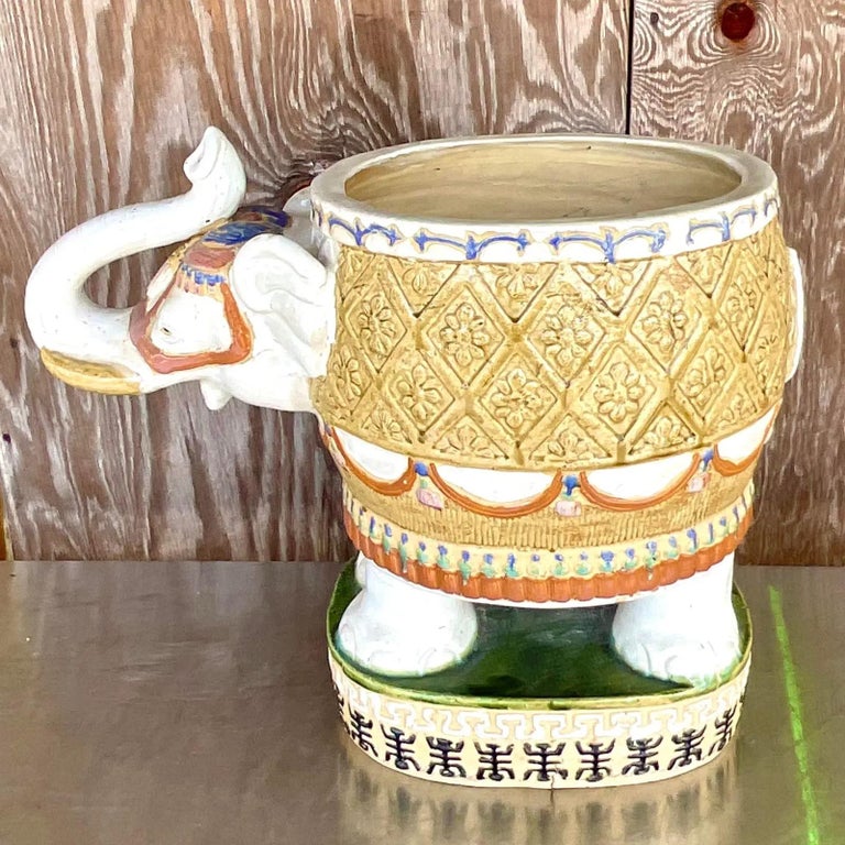 Vintage Regency Glazed Ceramic Elephant Planter at 1stDibs