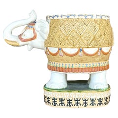 Vintage Regency Glazed Ceramic Elephant Planter