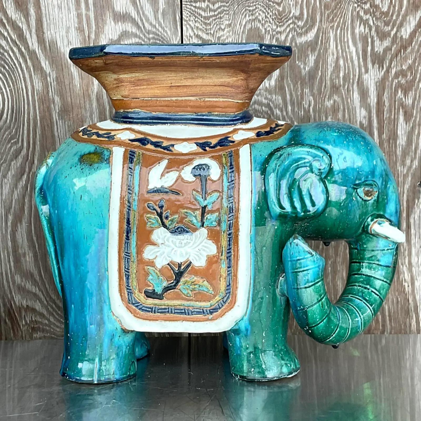 Vintage Regency Glazed Ceramic Elephant Stool 1