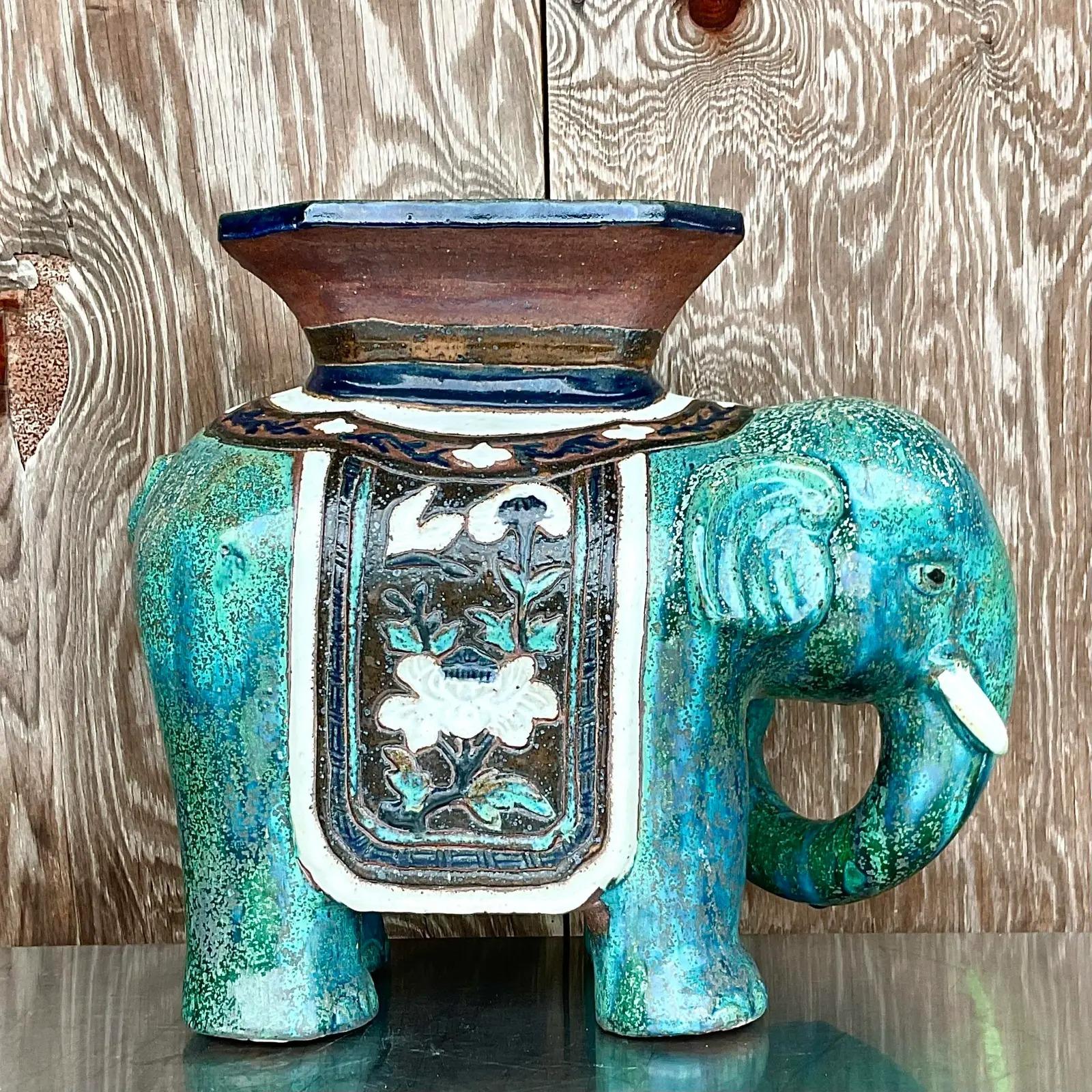 Vintage Regency Glazed Ceramic Elephant Stool 2