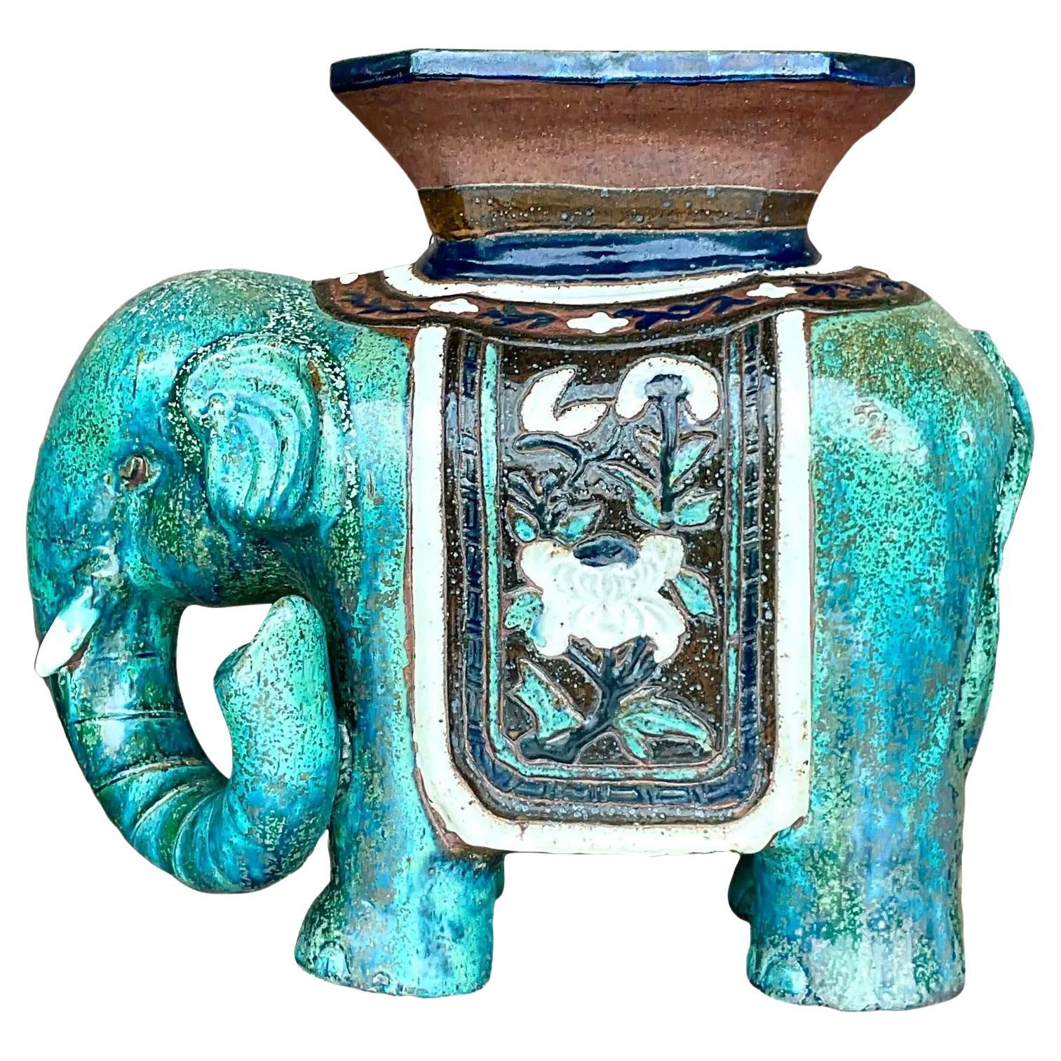 Vintage Regency Glazed Ceramic Elephant Stool