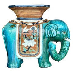 Vintage Regency Glazed Ceramic Elephant Stool